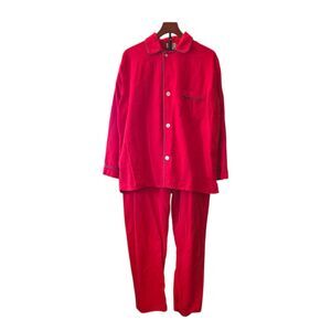 L.L. Bean VTG 1970's USA Men's Sz L Pajama Set 2pc. Red Cotton Flannel Button Up